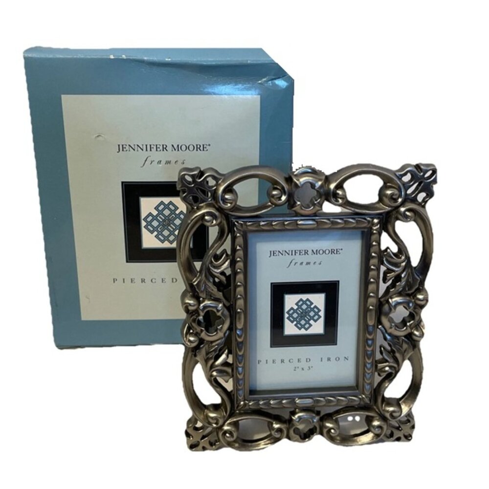 Jennifer Moore Picture Frame Pierced Iron 2 x 3 NIB Vintage Bon Marche Decorativ